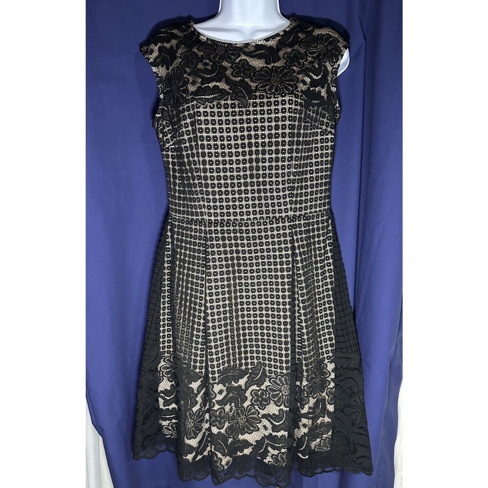 Adorne Mariah Pleated B/W Houndstooth Lace Panel Dress Size 6